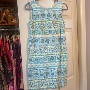 Talbots Turquoise/Yellow Seashell Sheath Dress. Womens Size 4.